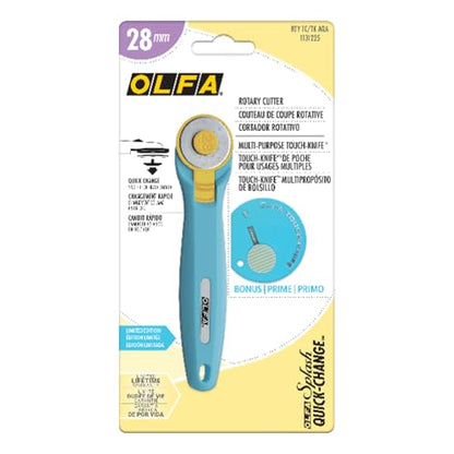 OLFA Rotary Cutter Craft Set (RTY-1C/TK-AQA) - 28mm w/Touch Knife, Aqua | 28mm tungsten steel rotary cutter and touch knife combo - Quilting and craft cutting - Quilters and Crafters