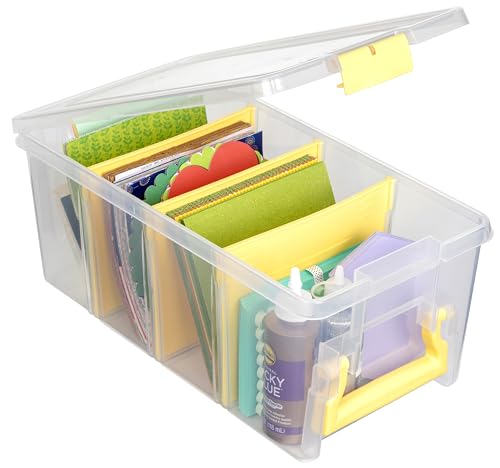 ArtBin Semi Satchel Craft Organizer with 3 Dividers, Yellow Accents | 3 Removable Dividers, 15.2 x 8 x 6.2 Inches, Secure Latches, Carry Handle, Clear Durable Polypropylene - color: Yellow, size: Pack of 1