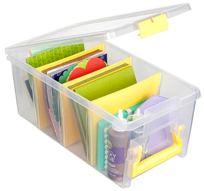 ArtBin Semi Satchel Craft Organizer with 3 Dividers, Yellow Accents | 3 Removable Dividers, 15.2 x 8 x 6.2 Inches, Secure Latches, Carry Handle, Clear Durable Polypropylene - color: Yellow, size: Pack of 1