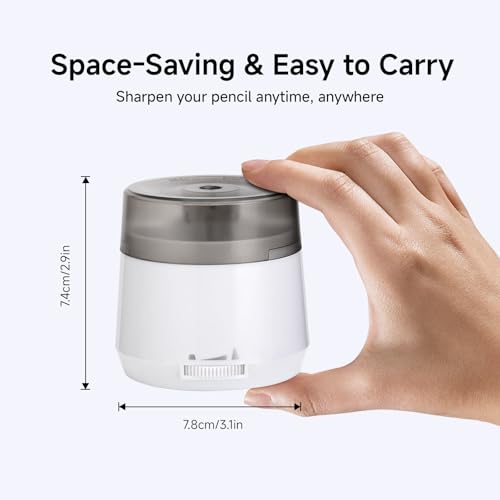 Electric Pencil Sharpener, Dual Power USB Battery Operated, Portable Design for 6-8mm Pencils, Home School Office Use (White) - color: White