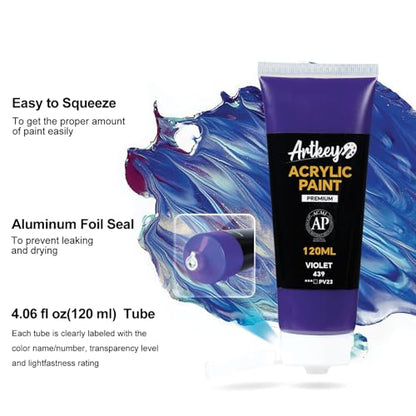 Artkey Acrylic Paint - Violet (120 ml/4.06 oz) Tubes, Rich & Vibrant Pigments, Professional Artists Acrylic Paints - Art Supplies for Canvas Wood Rock Clay Fabric Ceramics Art Crafts Painting - color: Violet, size: 4.06 Fl Oz (Pack of 1)