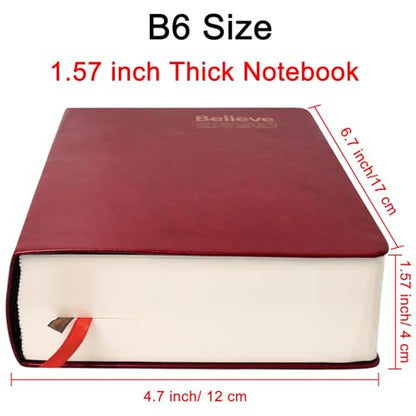 SAYEEC Thick Journal Lined Notebook 720 Pages Leather Writing Journal B6 Soft Cover College Ruled Notebook 360 Sheets Lined Paper Memo Book Personal Daily Diary Gift for Women Work Note Taking Travel - color: Dark Red B6 with Text Cover