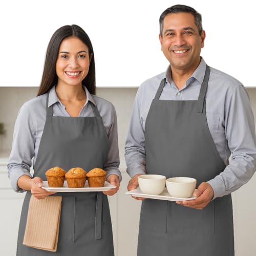 Native Fab Kitchen Apron 2 Pack - 100% Cotton Adjustable, Durable Apron with Pockets, Perfect for Cooking, Baking, Grilling - color: Grey
