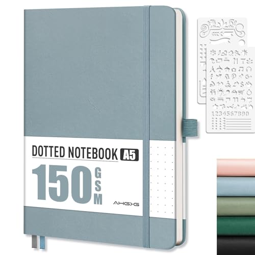 AHGXG Dotted Journal, 150 GSM Paper, 128 Pages, A5 (5.7'' X 8.3'') - color: Gray Blue, style: A5-Dotted-150G