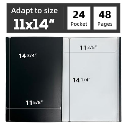 11x14 Black Art Portfolio Folder Displaying 48 Pages with Plastic Sleeves - color: Black, size: 11*14
