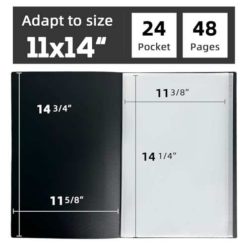 11x14 Black Art Portfolio Folder Displaying 48 Pages with Plastic Sleeves - color: Black, size: 11*14