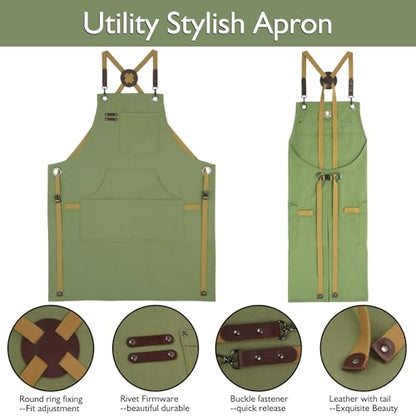 Kitchen Apron, Work Apron, Canvas Apron, Olive - color: Olive