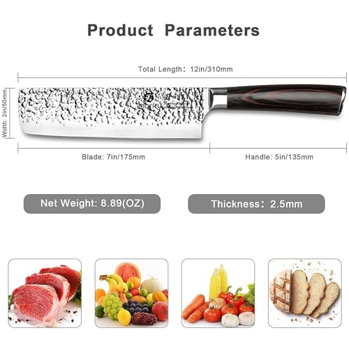 imarku Nakiri Knife 7 Inch, Japanese High Carbon Stainless Steel Chopper | Flat-edge blade creates clean, even vegetable and meat cuts, ergonomic handle supports daily chopping and meal preparation - color: Black with Espresso Brown