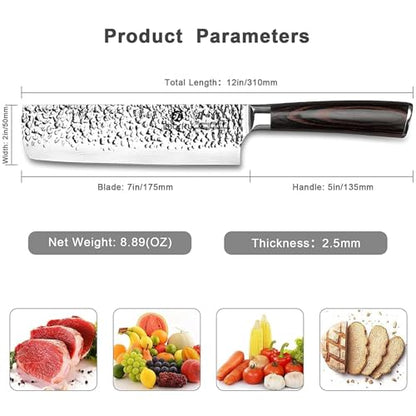 imarku Nakiri Knife 7 Inch, Japanese High Carbon Stainless Steel Chopper | Flat-edge blade creates clean, even vegetable and meat cuts, ergonomic handle supports daily chopping and meal preparation - color: Black with Espresso Brown