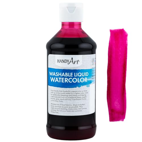 Handy Art Washable Liquid Watercolor Paint, Fuschia, 8 oz Bottle | Ready to Use Concentrated Dye-Based Liquid, Deep Color Strength, Dilute with Water, Certified Safe AP Non-Toxic, Made in USA - color: Fuchsia