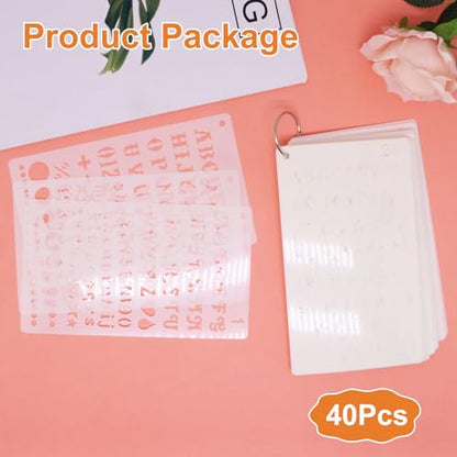 40 Pieces Small Letter Stencils for Painting 4 x 7 Inch, Reusable Alphabet Stencils, Plastic Templates Letters and Numbers with Geometric Shape Symbols for Art Projects, Notebook, Home Decor