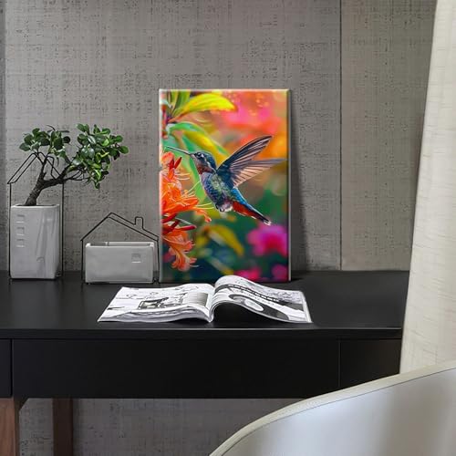 HeeBenor Framed Paint by Numbers Kit for Adults, Hummingbird Paint by Numbers Kit for Adults with Easel, DIY Flower Bird Paint by Number with Frame, Adult Paint by Number Kits Framed Canvas 8x12 Inch - color: Hummingbird 009