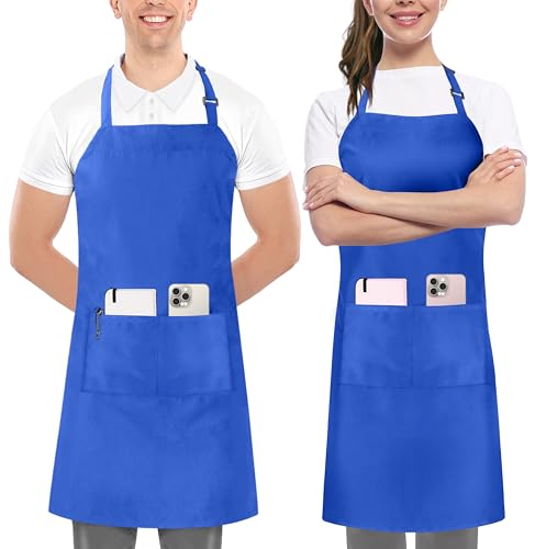 Utopia Kitchen 2 Pack Bib Apron, Adjustable with 2 Pockets, Water and Oil Resistant, Cooking Kitchen Chef Apron for Women Men - color: Blue