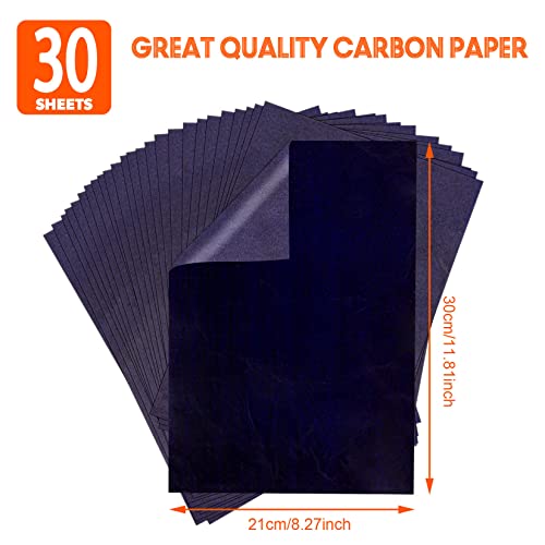 PSLER Carbon Paper for Tracing - 30pcs Graphite Transfer Paper, A4 | Use with Tracing Paper, Carbon Copy Paper for Drawing Patterns on Wood, Canvas, Fabric, Artist Lettering & Sketching - color: blue