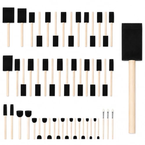 conda 50 Pack 0.5"-2" Different Size Assorted Foam Brush Set Wood Handle Paint Brush Set- Lightweight, Durable, Great for Acrylics, Stains, Varnishes - size: 0.5"-2"/ 50 Pack