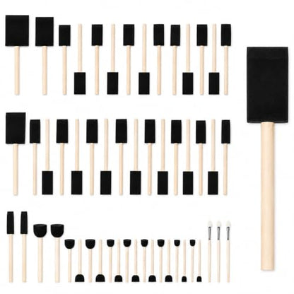 conda 50 Pack 0.5"-2" Different Size Assorted Foam Brush Set Wood Handle Paint Brush Set- Lightweight, Durable, Great for Acrylics, Stains, Varnishes - size: 0.5"-2"/ 50 Pack