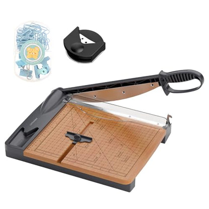 12'' Wood Guillotine Paper Cutter, Heavy Duty Wood Base Paper Trimmer with 32 Sheets Capacity Paper Cutting Board for Classroom, Crafting, Cardstock, Art Projects | 32 Sheets Capacity, Wood Base Paper Cutting Board for Classroom, Crafting, Cardstock, Teac