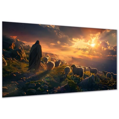 DDGEMART 5D Diamond Painting Kit for Adults, Full Drill Jesus Good Shepherd Christ Flock Religious Art for Beginners, Large Horizontal 28x16 inch - color: Jesus Good Shepherd