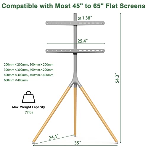 UPGRAVITY Gray TV Easel Stand with Tripod Base for 45-65 inch Screens | 180°Swivel Tripod TV Stand for Apartment, Bedroom, Studio - Height Adjustable Portable TV Stand w/Cable Ties - color: Gray