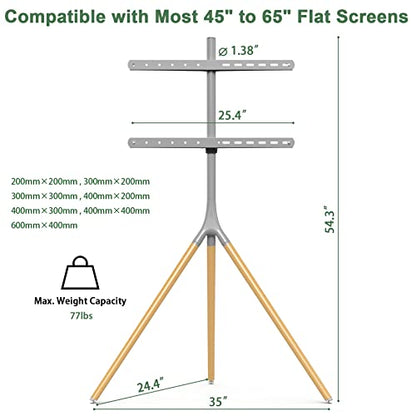 UPGRAVITY Gray TV Easel Stand with Tripod Base for 45-65 inch Screens | 180°Swivel Tripod TV Stand for Apartment, Bedroom, Studio - Height Adjustable Portable TV Stand w/Cable Ties - color: Gray