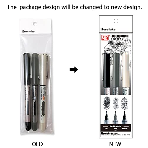 Kuretake Zig Inktober pen set, for Illustration, Manga Drawing, Lettering and Calligraphy, Professional Artist, Made in Japan (FUDEGOKOCHI(3pcs.)) - style: FUDEGOKOCHI(3pcs.)