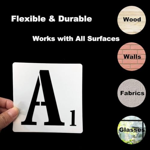 4 Inch Letter Stencils for Painting - 42 Pack Scrabble Alphabet Letters Numbers Templates with Signs for Painting, Reusable Scrabble Tiles Stencils for Chalkboard Wood Crafts & Wall Decor - size: 4 Inch