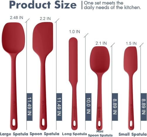 ChefAide 5 Pieces Silicone Spatula Set, Food Grade Rubber Spatula, Upgrade Strong Handle with Ergonomic Grip, Heat Resistant Up to 600°F for Nonstick Cookware, Cooking - color: Red, size: 5 pieces