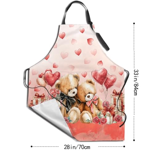 Funny Apron Polyester Grooming Aprons with Pocket for Cooking Kitchen Grilling Adults - color: Red Love Bears