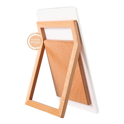 Yeoux Desktop Glass Whiteboard with Reversible Wood Stand 9.5"x6.7" - color: Beech-white