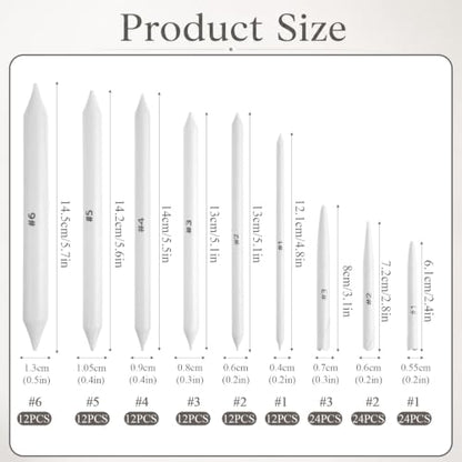 Oqqlin 144 Pcs Blending Stumps and Tortillions, 9 Sizes Blending Stumps Sketch Pencil Blender Paper Oil Pastel Tools for Drawing, Sketch, Charcoal for Student, Artist
