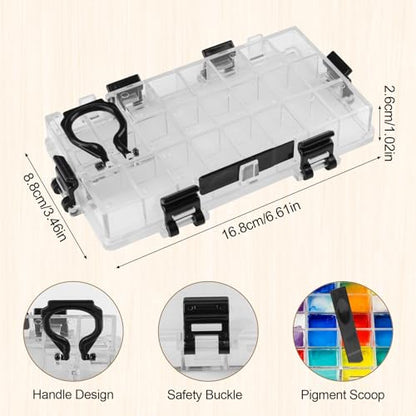 WANDIC Palette Box, 1 Piece 24-Well Empty Watercolour Box Paint Storage Palette Box for Acrylic and Oil Paint Gouache Paint Containers with Lids - color: 24-well