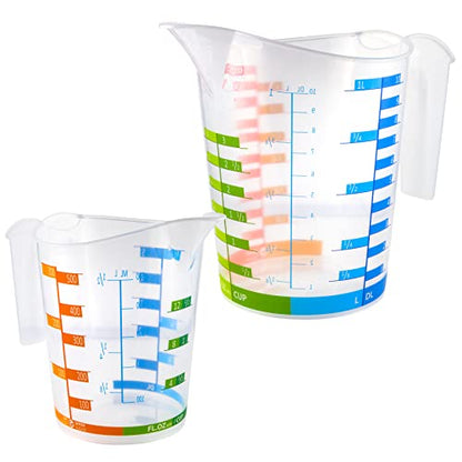 Tribello Measuring Cup Set 1 Cup and 1 Quart Plastic, With Easy To Read Measurements - BPA Free - 16oz & 32oz Liquid Measuring Cup - Spout Top for Pouring