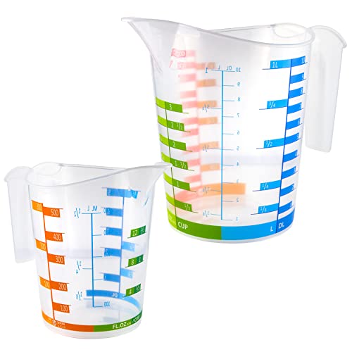 Tribello Measuring Cup Set 1 Cup and 1 Quart Plastic, With Easy To Read Measurements - BPA Free - 16oz & 32oz Liquid Measuring Cup - Spout Top for Pouring