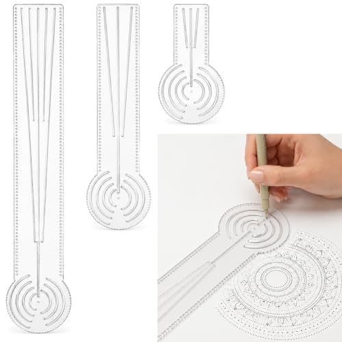 3-in-1 Mandala Dot Art Tool with Precision Holes, Professional Circle Maker, Compass and Protractor Ruler for Geometric Pattern Design and Dotting Art