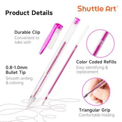 Shuttle Art 60 Pack Tone , Pink Purple Gel Pens with 30 Refills for Adults Coloring Books Journaling Drawing Nature, Landscapes, Animals Scenes - color: 60 Pack Pink Purple Tone