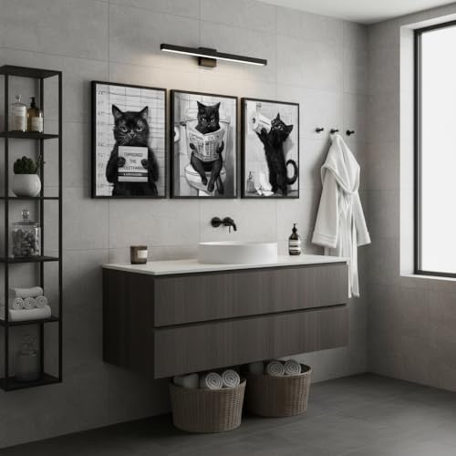3Pcs Bathroom Black White Cat Wall Art Abstract Cat Reading Newspaper On The Toilet Posters Print Artwork Funny Animal Pictures Wall Decor for Home Restroom Decoration 12x16in Unframed - color: Cat, size: 16"L x 12"W Poster