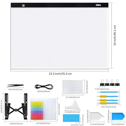 Mlife A2 Light Box Kit for Diamond Painting, Adjustable Brightness Diamond Light Pad for Tracing Pad, Light Board Diamond Art Painting Accessory, Diamond Art Tools for Full Drill - style: A2 Kits