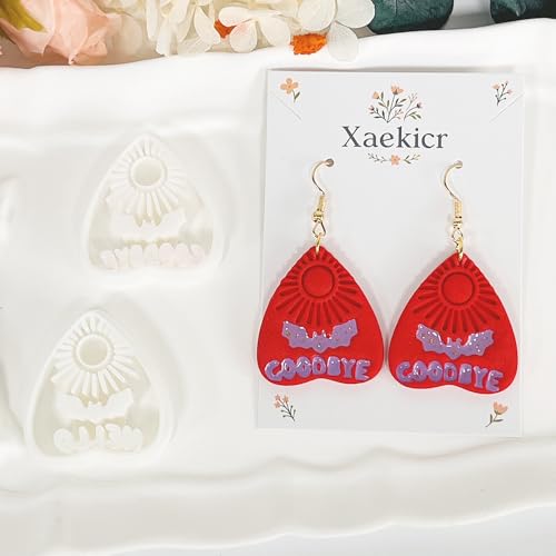 Xaekicr Halloween Clay Earring Cutters - Planchette Style Polymer Clay Cutters with Text & Bat Design, Clay Tools for DIY Jewelry Making - color: J color