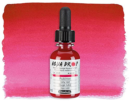 Schmincke - AQUA DROP, liquid, pigment-based watercolorcolour, ruby red in 30 ml pipette bottle, 224360034, for watercolorpainting, urban sketching, calligraphy, handlettering, lightfast - color: 360 ruby red