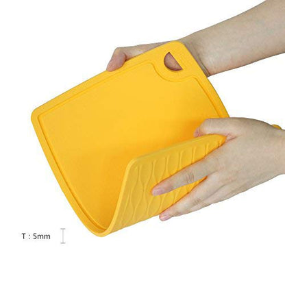 Liflicon Thick Silicone Cutting Board 12.6'' x 9.1'' Juice Grooves Easy Grip Handle Dishwasher Safe-Yellow - color: Yellow, size: 12.6"L x 9.1"W