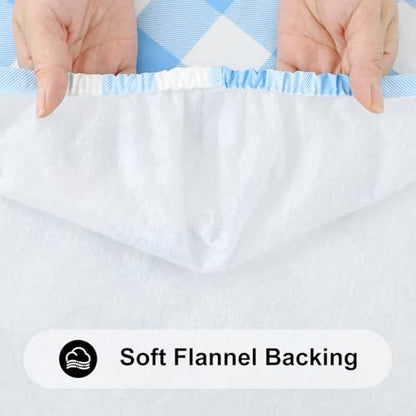 Smiry 4 Foot Picnic Table Cloth, Flannel Backed Fitted Vinyl tablecloths | Waterproof Elastic Rectangle Tablecloth ,Buffalo Plaid Table Covers for Dining, Camping (Baby Blue and White, 24" x 48") - color: Baby Blue and White, size: 48" x 24" (Rectangular)