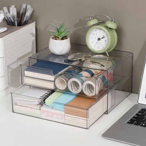 Clear Desk Drawer Organizer, 6 Drawers, Plastic | Stackable Desk Organizers and Accessories, For Pencils, Books, Art Crafts, Makeup, For Home Office, Bathroom, Kitchen - size: 6 Drawers