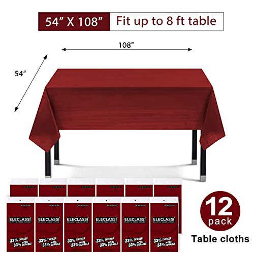 Eleclassi Burgundy 12 Pack Premium Disposable Plastic Tablecloth 54 x 108 in - Plastic Table Cloth Disposable Tablecloth for Rectangle Table Up to 8 Feet - color: Burgundy, size: 12 Pack Rectangle