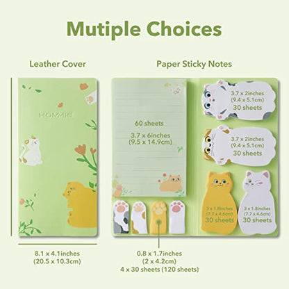 Hommie Cat Sticky Notes Set, Cute Sticky Note Animal Divider Tabs Bundle Writing Memo Pads Page Marker, Sticky Notes Pads for Cat Lovers Kids Office School Supplies Creative Gifts - color: Cat(green Background)