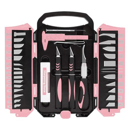 MANUFORE 34pcs Large Exacto Knife Set Craft Precision Knife Set Pink - color: Pink