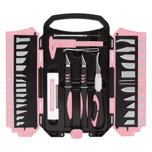 MANUFORE 34pcs Large Exacto Knife Set Craft Precision Knife Set Pink - color: Pink