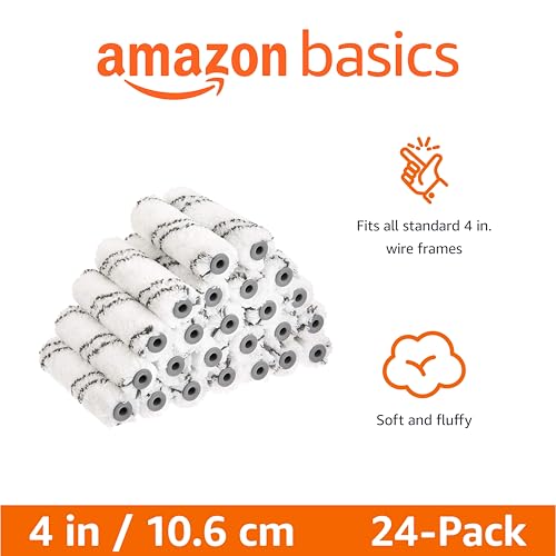 Amazon Basics Microfiber Paint Roller Covers for Smooth Finish, Shedless, Washable, 4", 24-Pack - size: 24 Pack