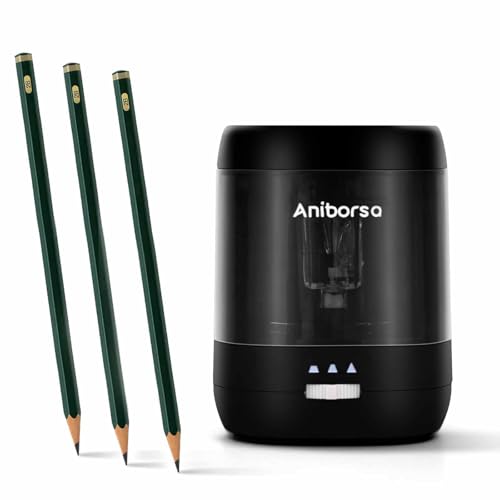 Electric Pencil Sharpener, USB & Battery Operated, Black | Adjustable Sharpness, Portable, for 6-8mm Pencils, Kids, Students, Classroom, School, Home, Office