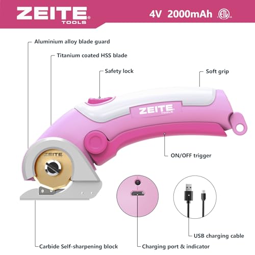 ZEITE Cordless Cardboard Box Cutter with Titanium Coated HSS Blades (Pink) - color: Pink