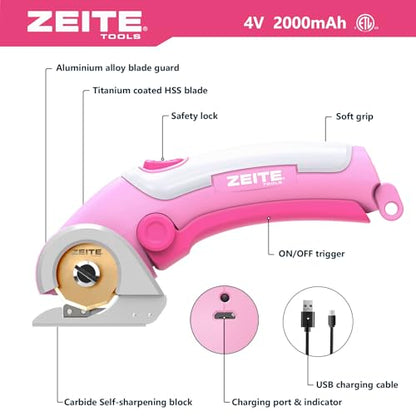 ZEITE Cordless Cardboard Box Cutter with Titanium Coated HSS Blades (Pink) - color: Pink